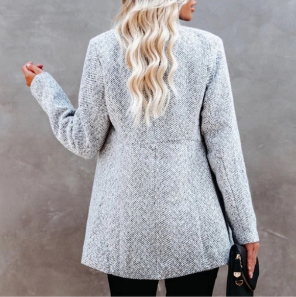 Jacket Pea Coat Navy/ White Herringbone Pattern SZ Small - Picture 3 of 8